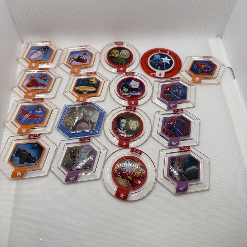 Lot Of 17 Disney Infinity Marvel Superheroes 2.0 Discs Duplicate of Spiderman